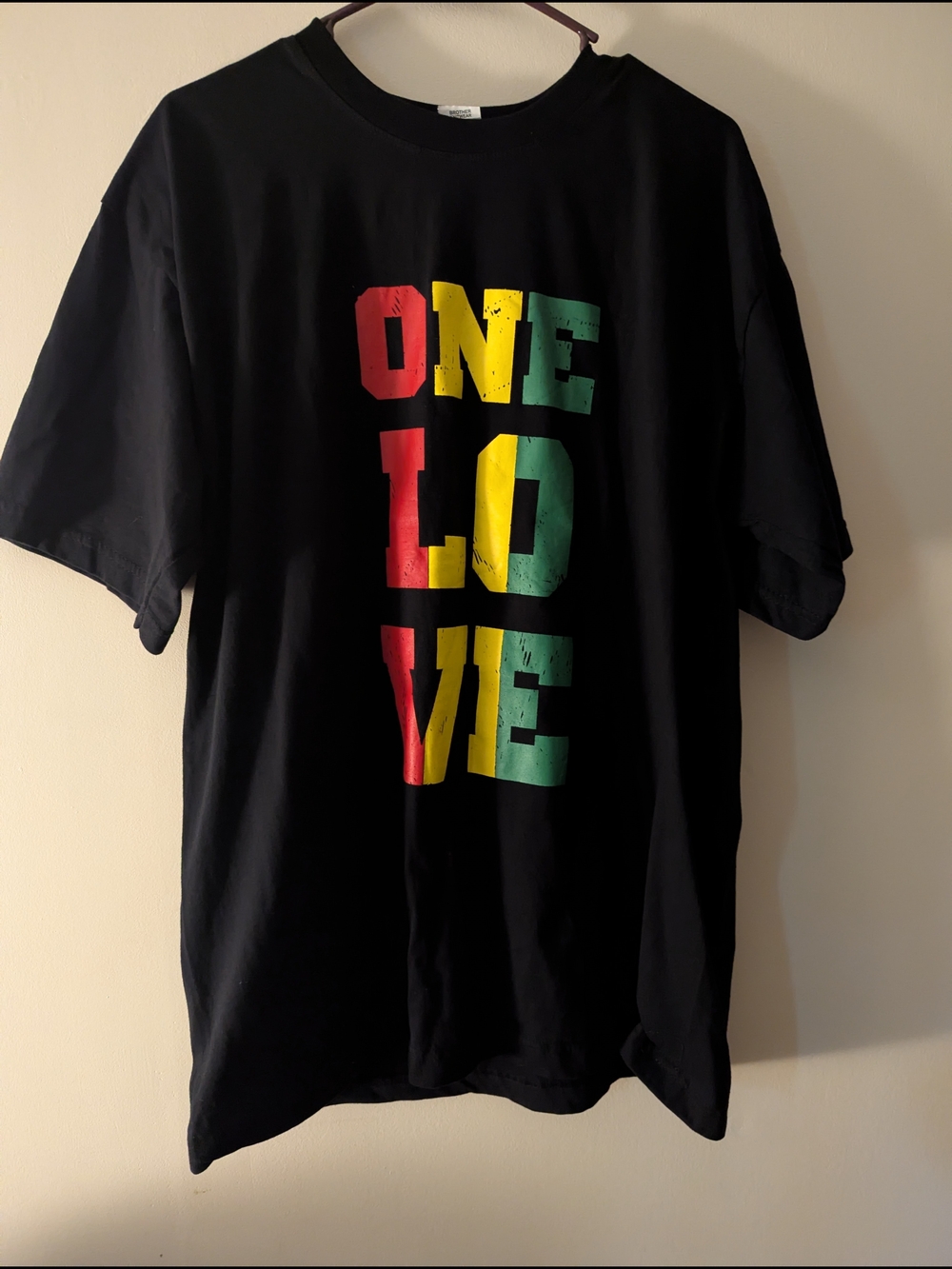 ONE LOVE Black Graphic Tee with Red, Yellow & Green Print XXL